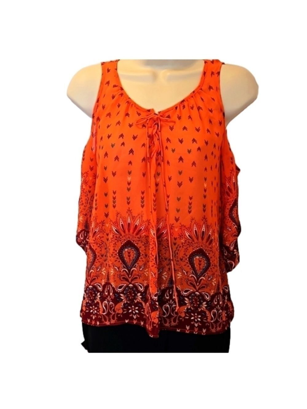 Arizona Original Jean Company Cold Shoulder Boho Top Small Orange floral Fall